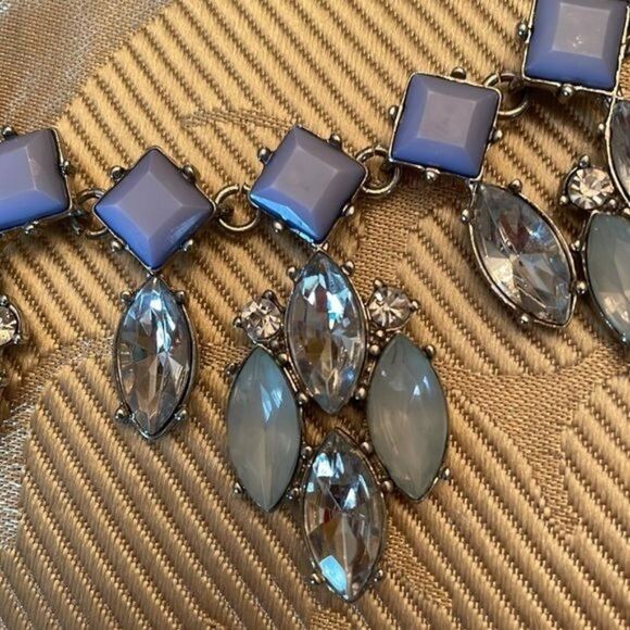 Light blue collar necklace w adjustable silver chain marquis clusters dazzling - Picture 11 of 16